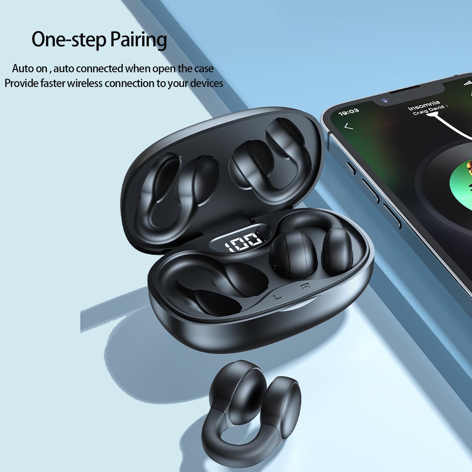 Wireless Bone Conduction Headphones - Open Ear Bluetooth Headset with Secure Ear Clips for Running, Cycling & Workouts | Sweatproof & Comfortable for All-Day Use