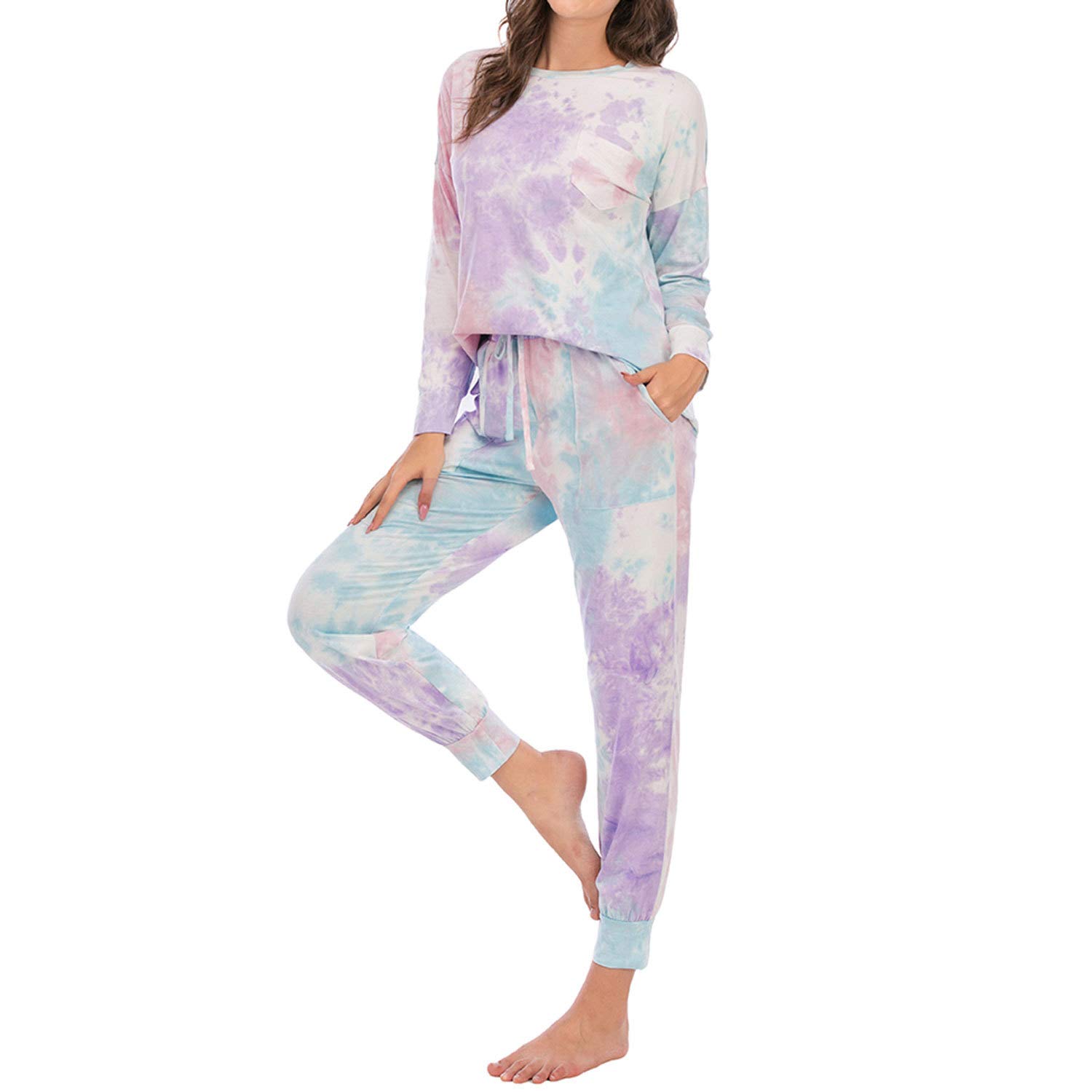 Lu's Chic Women's 2-Piece Cotton Pajama Set with Pockets - Cozy Loungewear for Home Relaxation