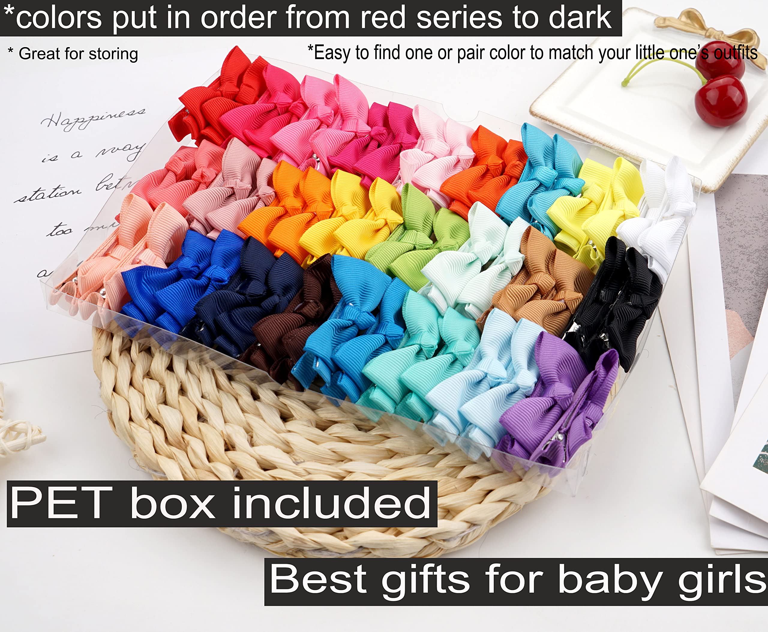 50-Piece Set of 25 Colorful 2-Inch Baby Hair Bows with Alligator Clips - Fully Lined Tiny Hair Pins for Girls, Infants & Toddlers - Perfect for Parties, Photo Shoots & Everyday Styling
