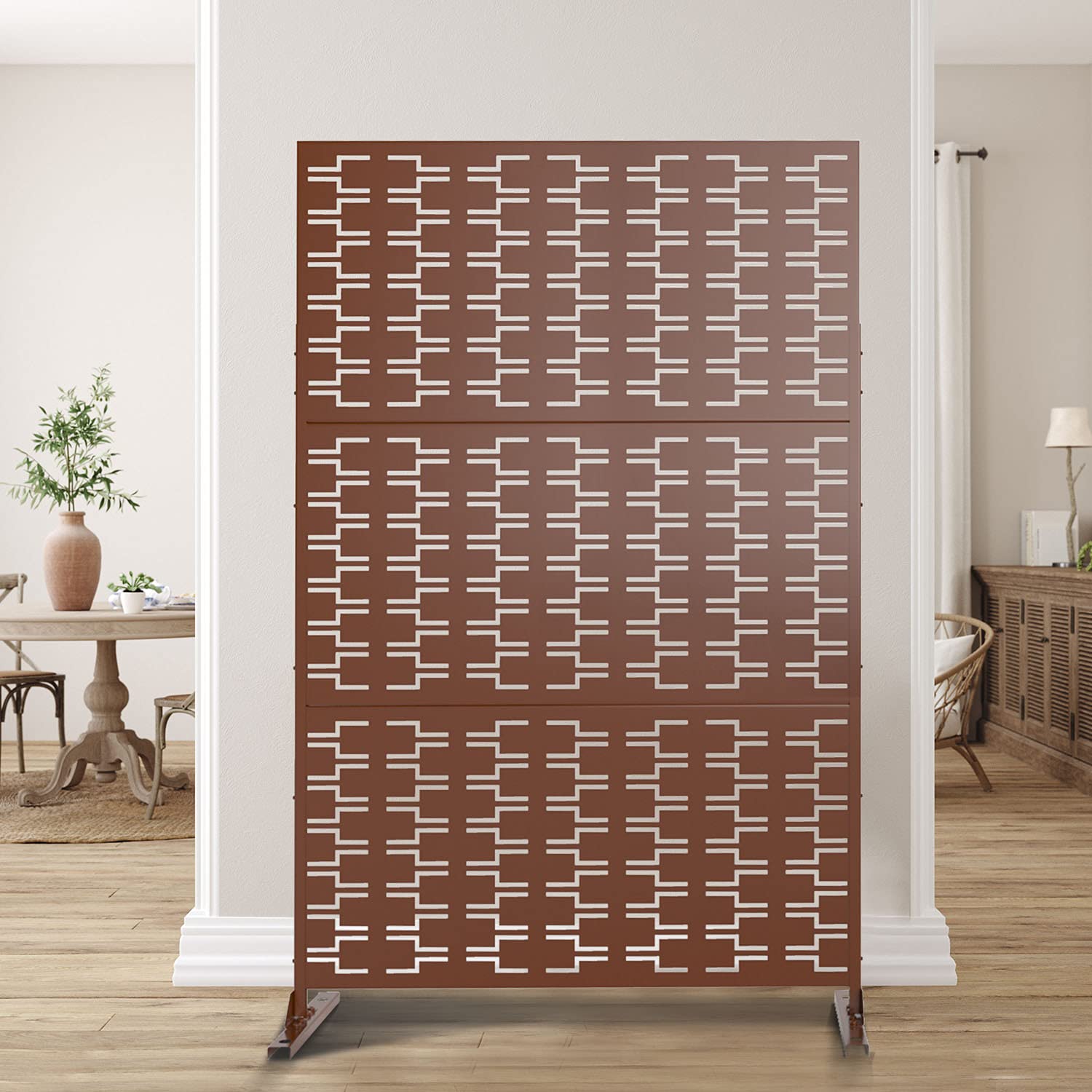 Elevens Patio Privacy Screen with Stand - Outdoor Balcony & Indoor Room Decorative Divider Fence Screen (Rectangle, Brown) - Perfect for Backyard, Deck, Garden & Home Office Privacy