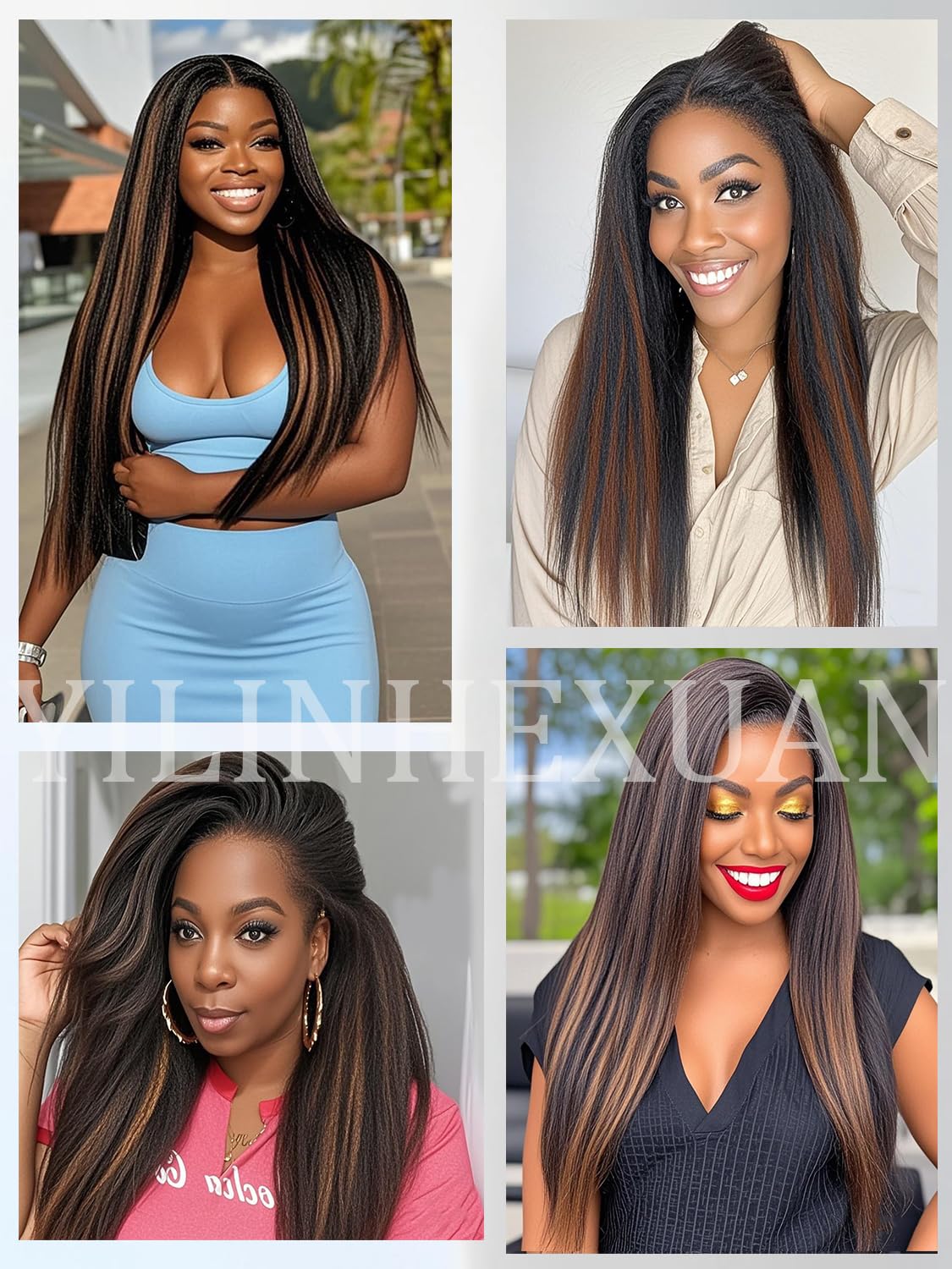 16 Inch Ombre Kinky Straight Human Hair Wig - Brazilian Yaki Straight Lace Front Wig with Pre Plucked Baby Hair, Glueless & Natural Look for Women | Perfect for Daily Wear, Cosplay, and Special Occasions