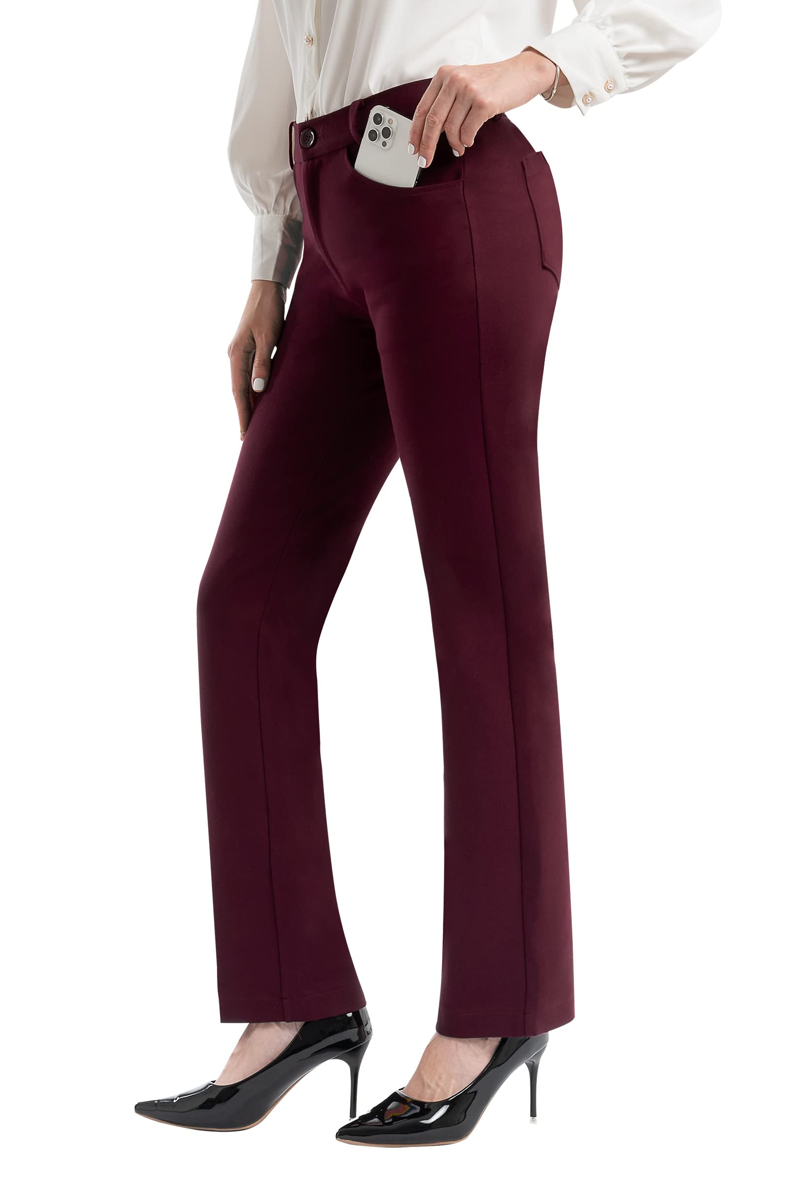 PUWEER Women's Stretch Work Pants with Pockets - Straight Leg Dress Pants for Business Casual & Office Wear - Comfortable Professional Slacks for Women