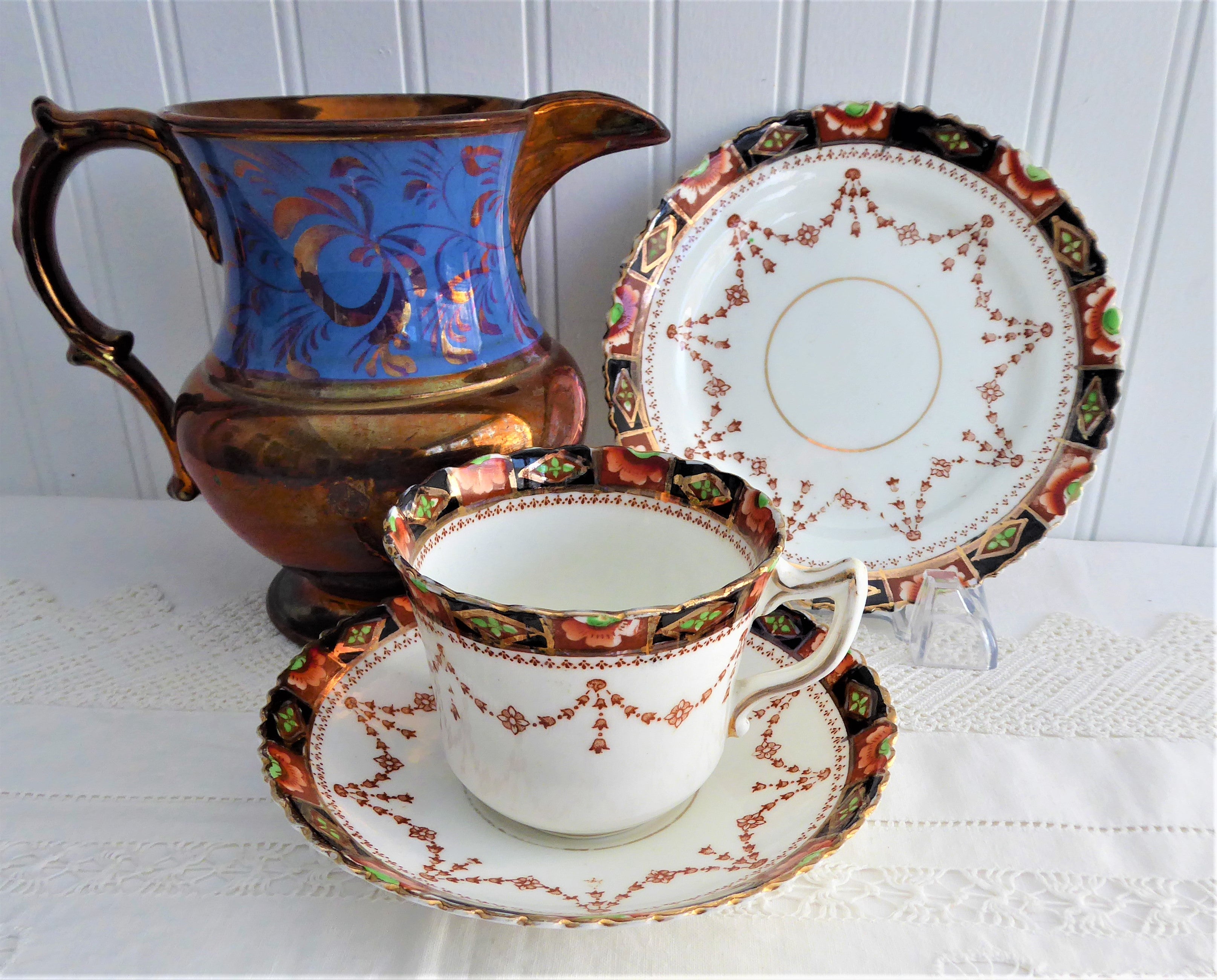 Antique Imari Sevres Teacup Trio Set - Victorian Era Bone China (1880-1890s) - Downton Abbey Style - Perfect for Afternoon Tea, Collecting & Home Decor