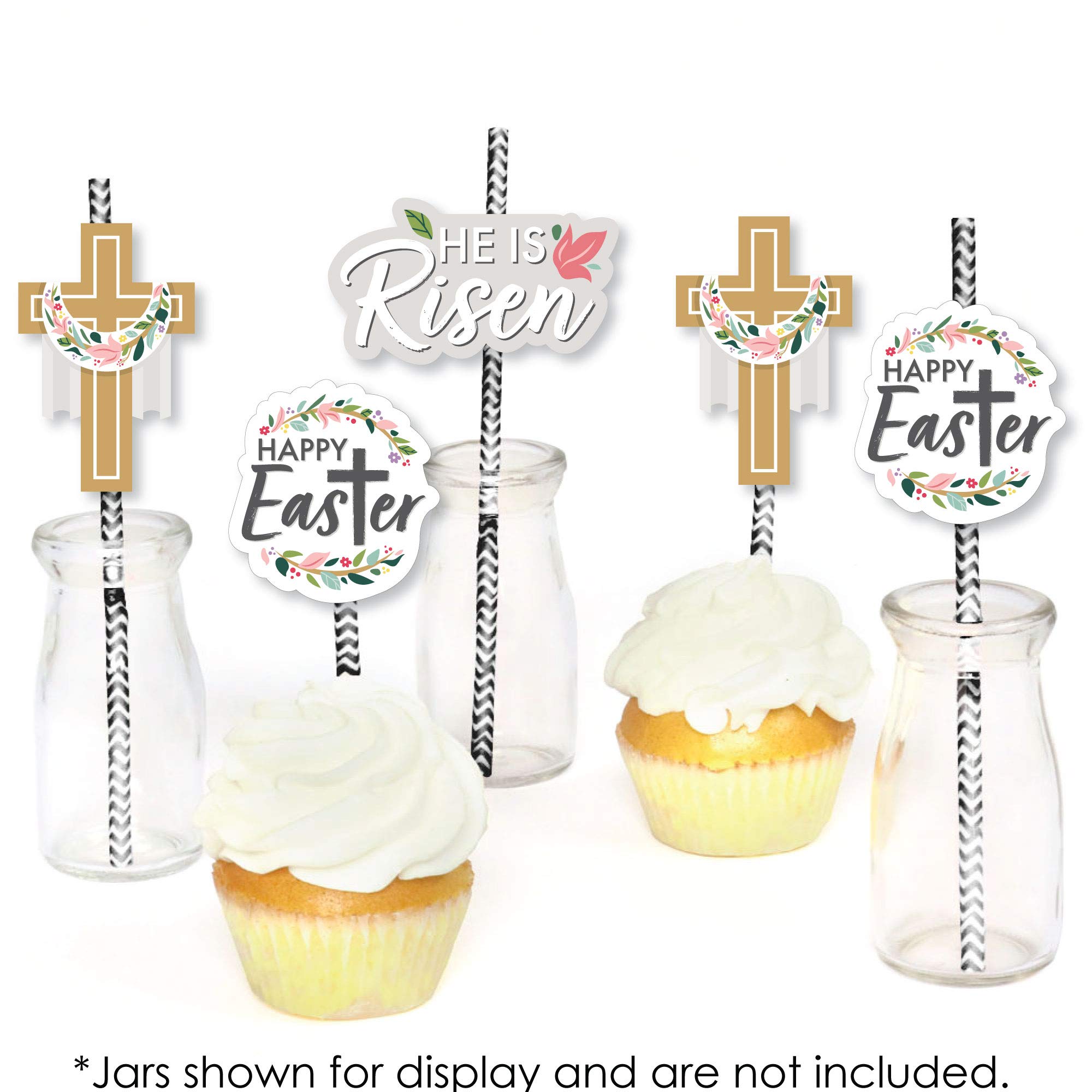 Religious Easter Paper Straw Decorations - 24 Pack Christian Holiday Party Striped Decorative Straws for Easter Celebrations, Church Events & Spring Gatherings