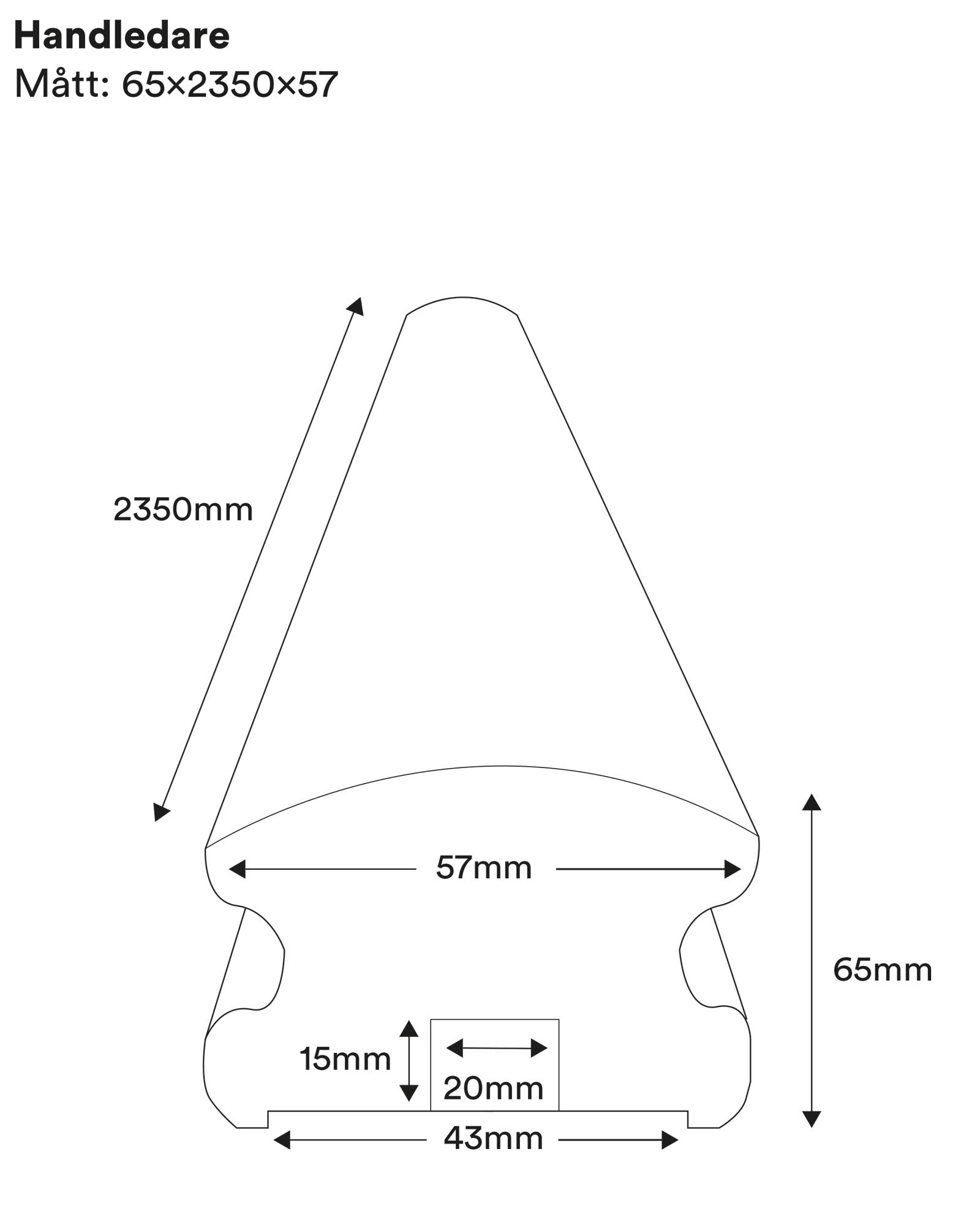 57 x 65 x 2350 mm Handrail for Stairs - Durable Safety Railing for Home, Office, and Commercial Use