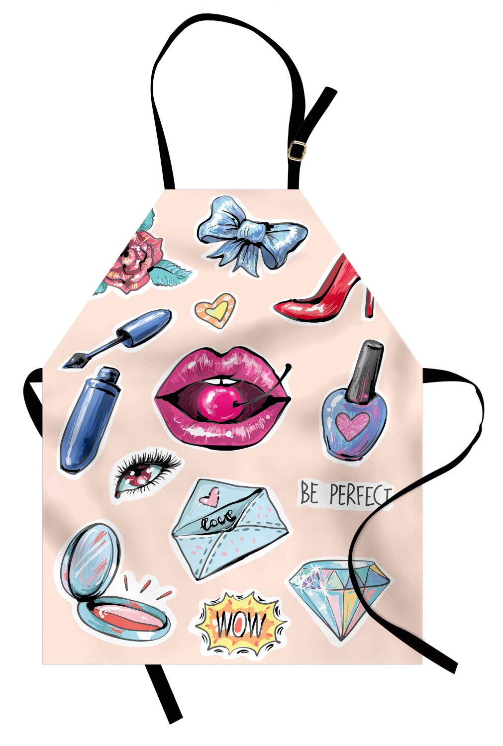 Ambesonne Feminine Apron - Vintage Lips & Heels Design for Cooking, Gardening