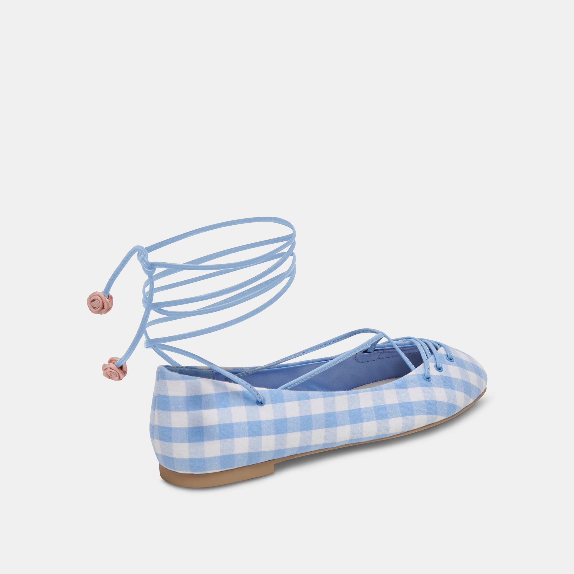 BEATE Women's Ballet Flats - White & Blue Gingham Pattern Comfortable Slip-On Shoes for Work, Office & Casual Outfits