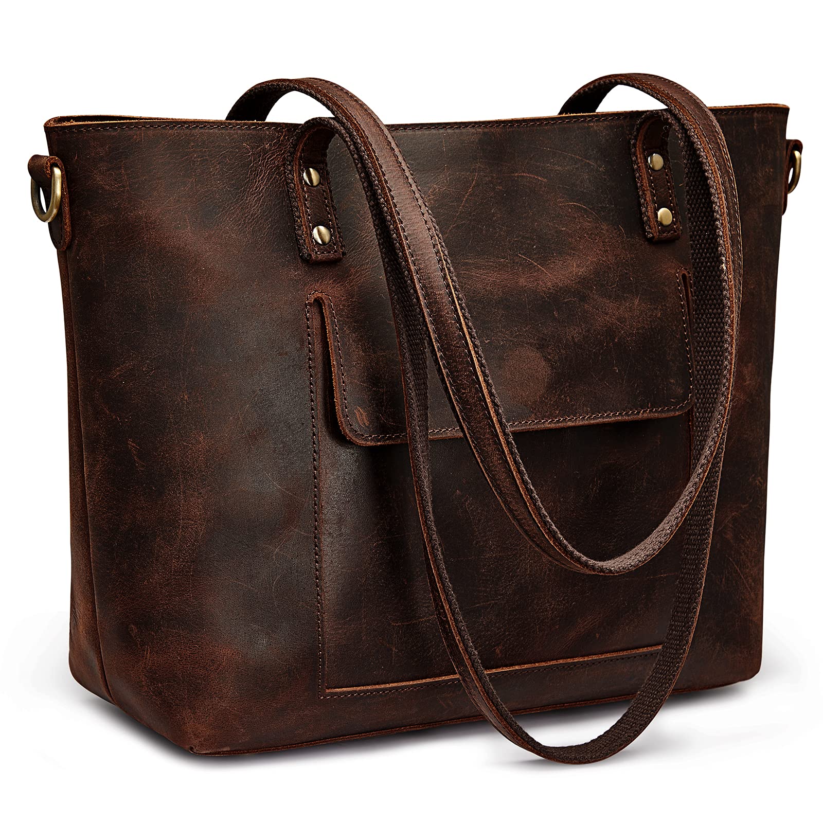 S-ZONE Genuine Leather Tote Bag for Women - Vintage Shoulder Handbag & Crossbody Purse - Perfect for Work, Travel and Everyday Use