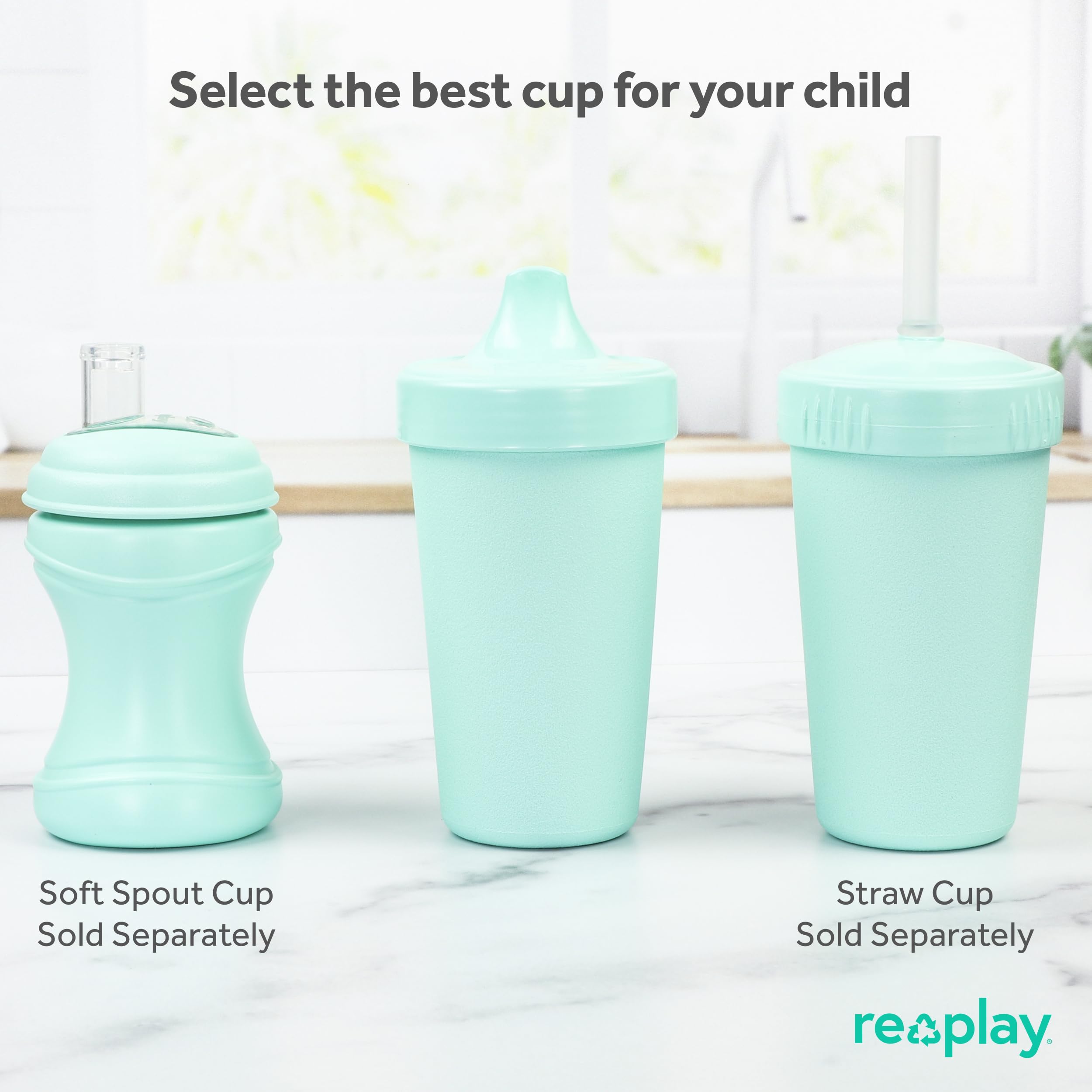 Re-Play USA Made 2-Pack Toddler Sippy Cups 10oz - BPA-Free Spill-Proof Kids Drinking Cups with Hard Spout - Dishwasher & Microwave Safe (3.13