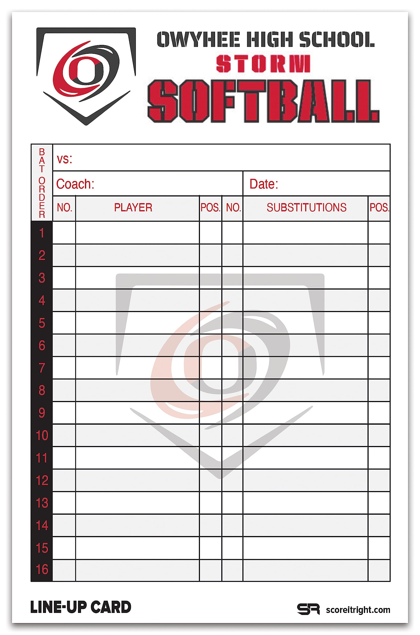 Custom Baseball & Softball Lineup Cards - 32-Pack Carbonless 4-Part Forms (5.5
