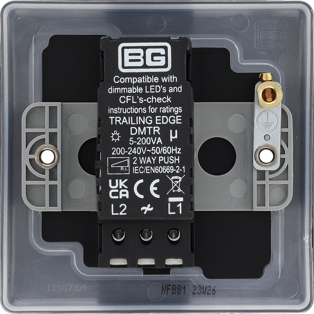 BG Nexus Metal Matt Black 1G Dimmer Switch NFB81 - Modern Single Gang Light Dimmer for Home & Office Lighting Control | Perfect for Bedrooms, Living Rooms and Commercial Spaces