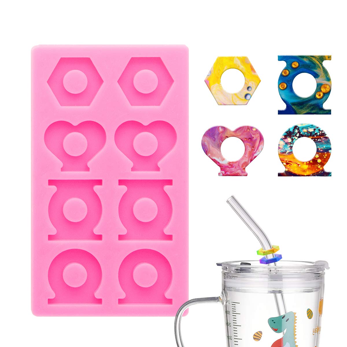 Shiny Glossy Silicone Straw Topper Molds - Heart & Circle Shapes for DIY Resin Crafts - Perfect for Epoxy Resin Casting, Straw Decorations, and Handmade Jewelry Making