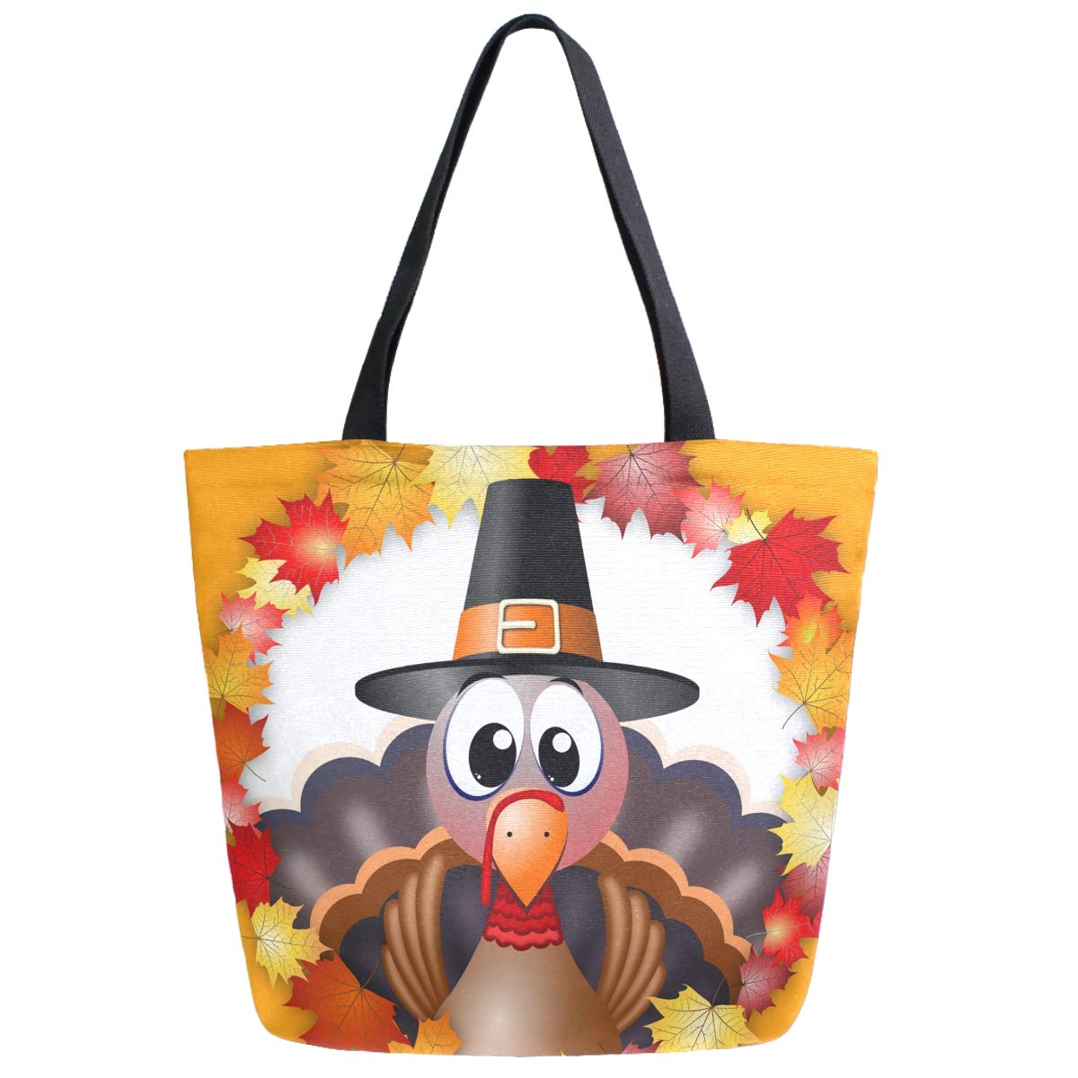 Thanksgiving Turkey Design Extra Large Canvas Tote Bag with Top Storage & Handles - Reusable Grocery Shopping Bag for Gym, Beach, Travel, Weekender & Daily Use