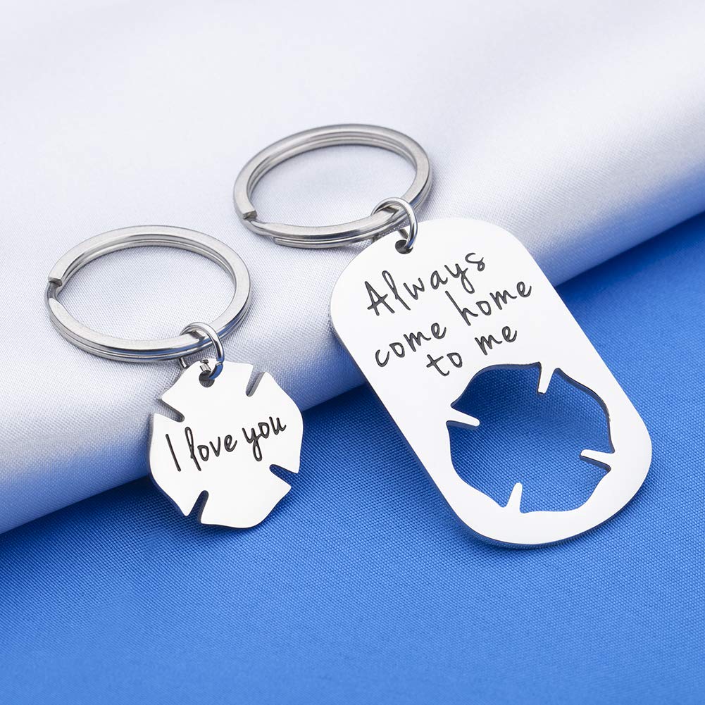 Personalized Firefighter Keychain Gift for Husband, Boyfriend, Dad, Son - Engraved 'Always Come Home to Me' - Valentine's Day, Birthday Present - Ideal for Fireman Appreciation, Emergency Workers & First Responders - Perfect for Daily Use, Key Rings & Special Occasion Gifts