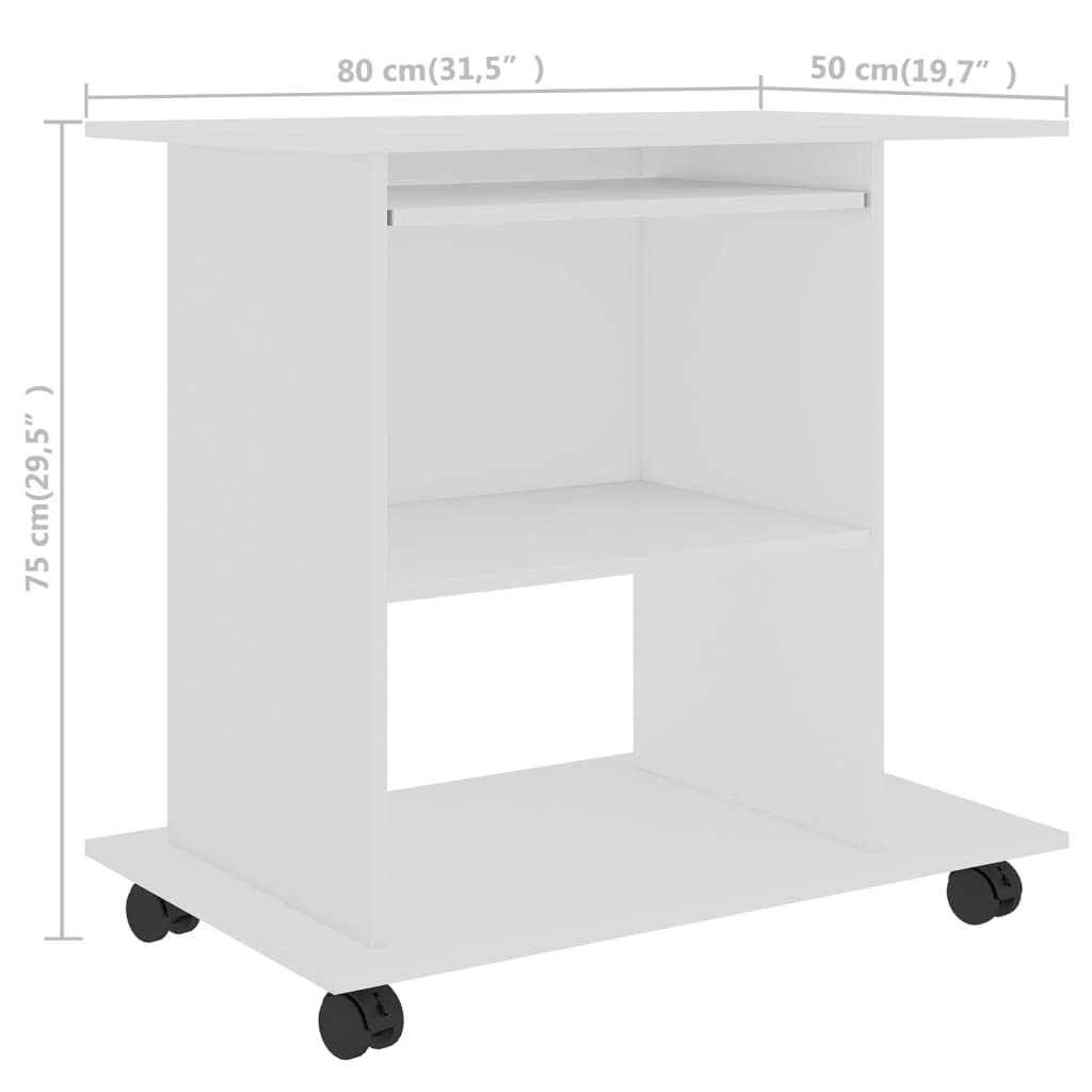 Modern White Computer Desk with Storage Shelves - 31.5