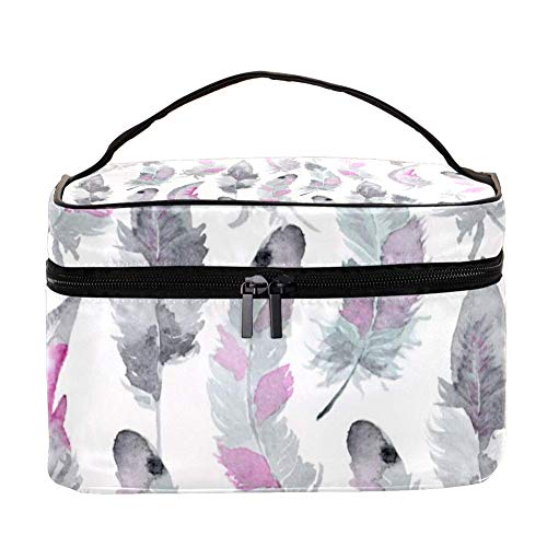 Inhomer Watercolor Feather Cosmetic Bag - Travel Makeup Case & Toiletry Organizer for Women | Perfect for Vacation, Gym, and Daily Storage