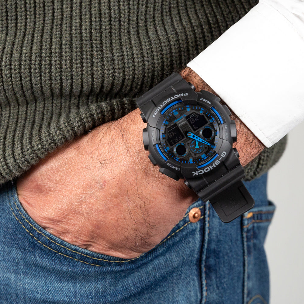 Casio G-Shock GA100-1A2 Digital Analog Watch for Men - Rugged Military Style, Shock Resistant, Waterproof - Perfect for Outdoor Adventures, Sports & Daily Wear