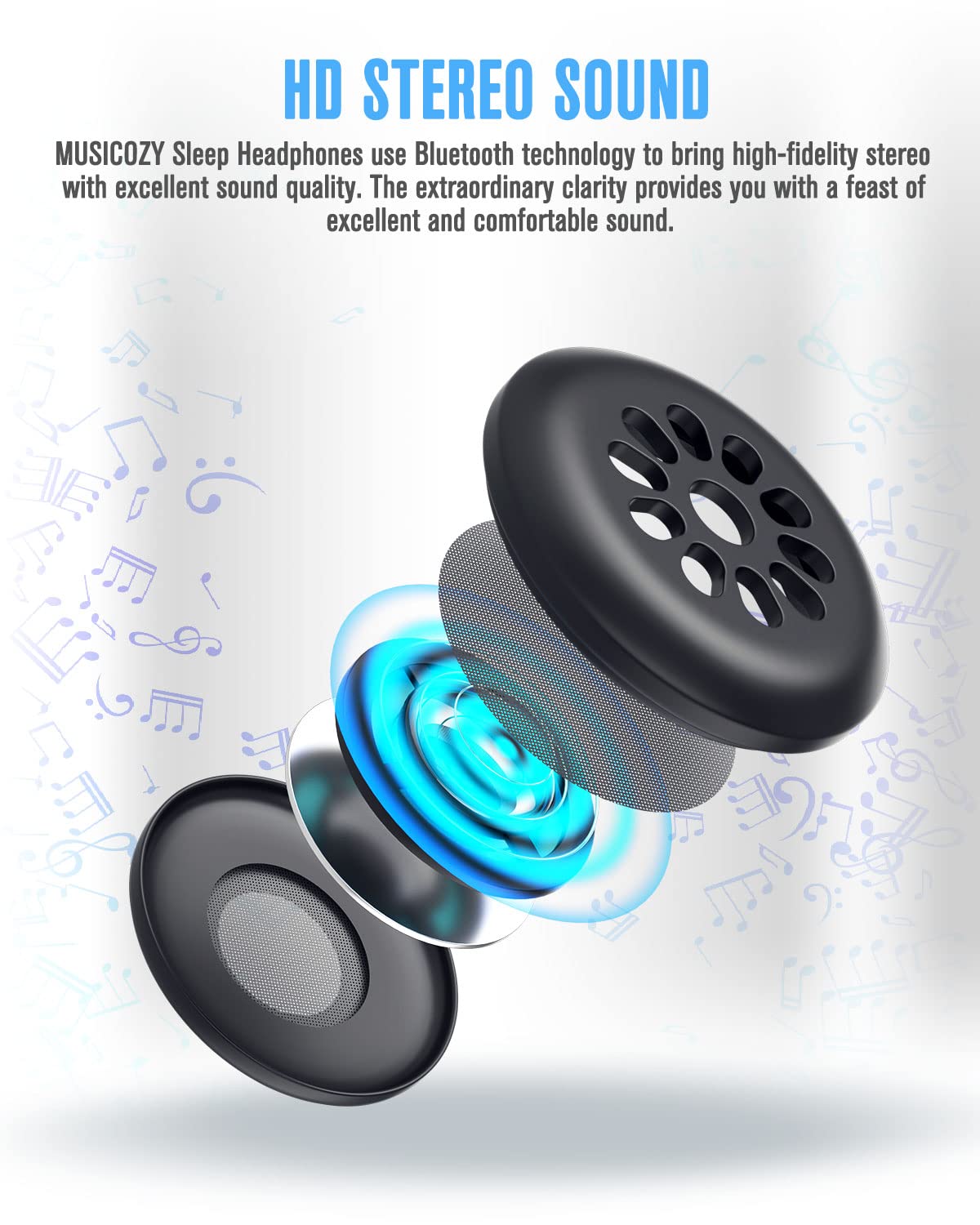 Musicozy Wireless Sleep Headphones Bluetooth 5.2 Sports Headband with Built-in Speakers & Charging Cable - Perfect for Sleeping, Yoga, Meditation & Travel