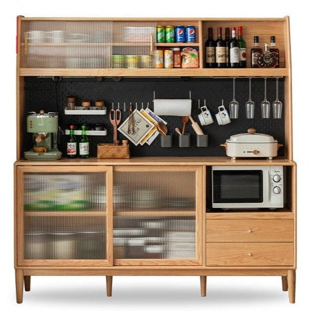 Solid Oak Wood Sideboard Buffet Cabinet - Multi-Functional Storage for Dining Room, Living Room & Entryway - Rustic Farmhouse Style Furniture for Home Decor