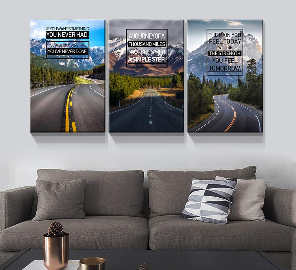 Denozer 3-Piece Canvas Wall Art - Stretched & Framed Landscape Painting with Inspirational Quotes, Modern Home Decor for Living Room (24