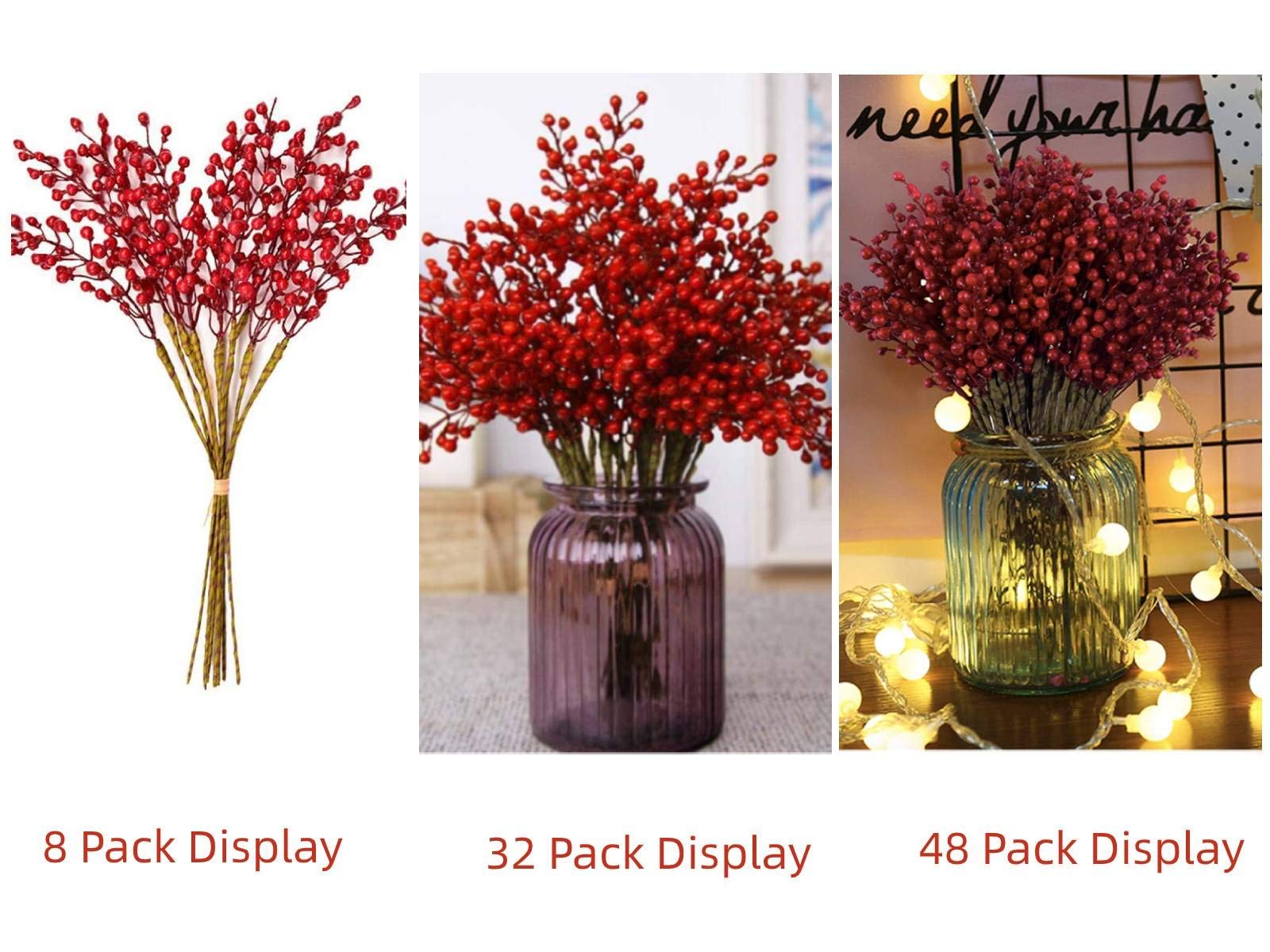 8 Pack Artificial Holly Red Berry Stems - Realistic Christmas Berries for Xmas Tree Decorations, Holiday Wreaths, DIY Crafts, Valentine's Day and Winter Home Decor (Perfect for Centerpieces, Gift Wrapping & Seasonal Displays)