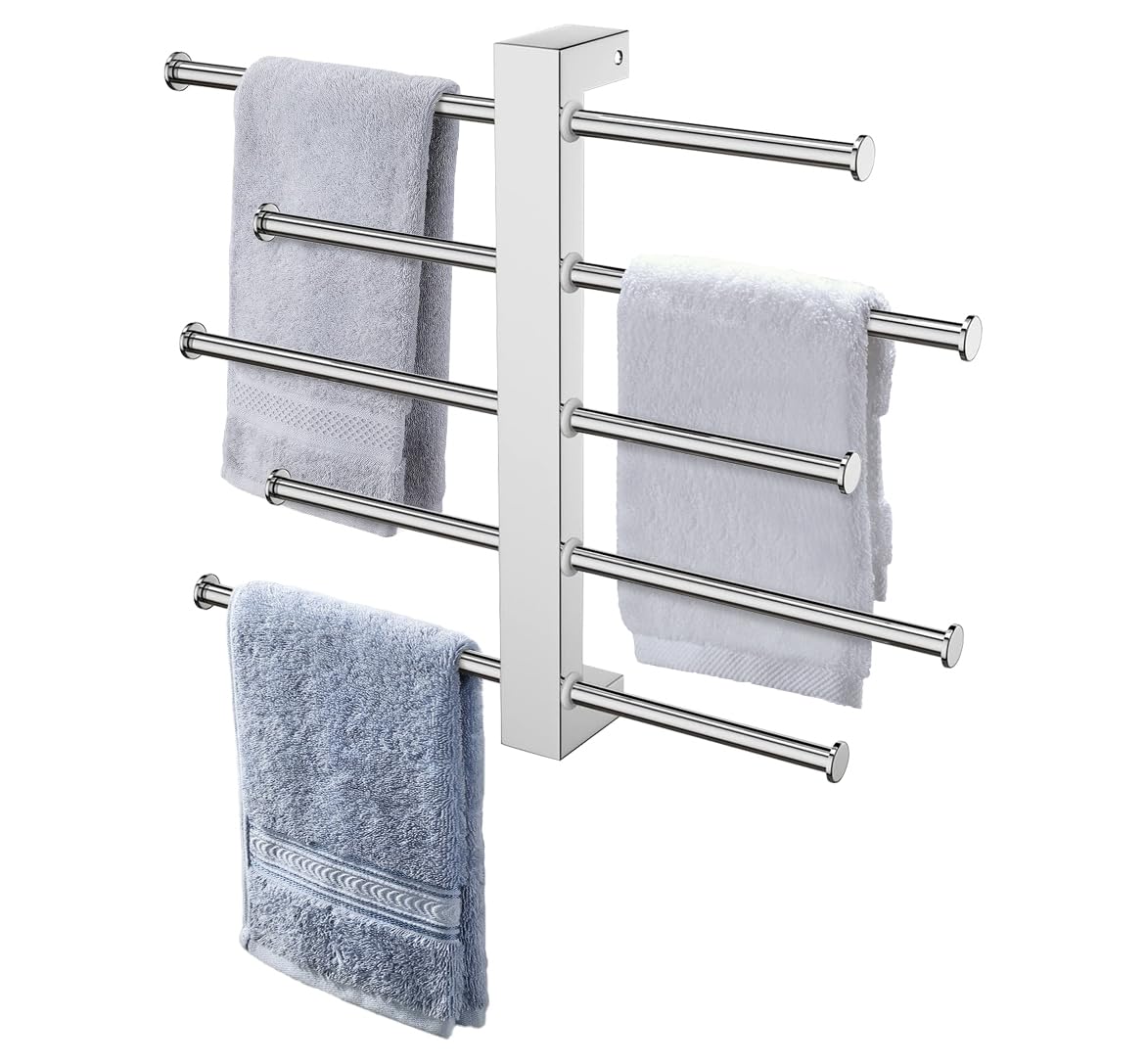 16 Inch Adjustable Chrome Stainless Steel Towel Bar - 5-Tier Wall Mounted Bathroom Towel Holder with 1.5