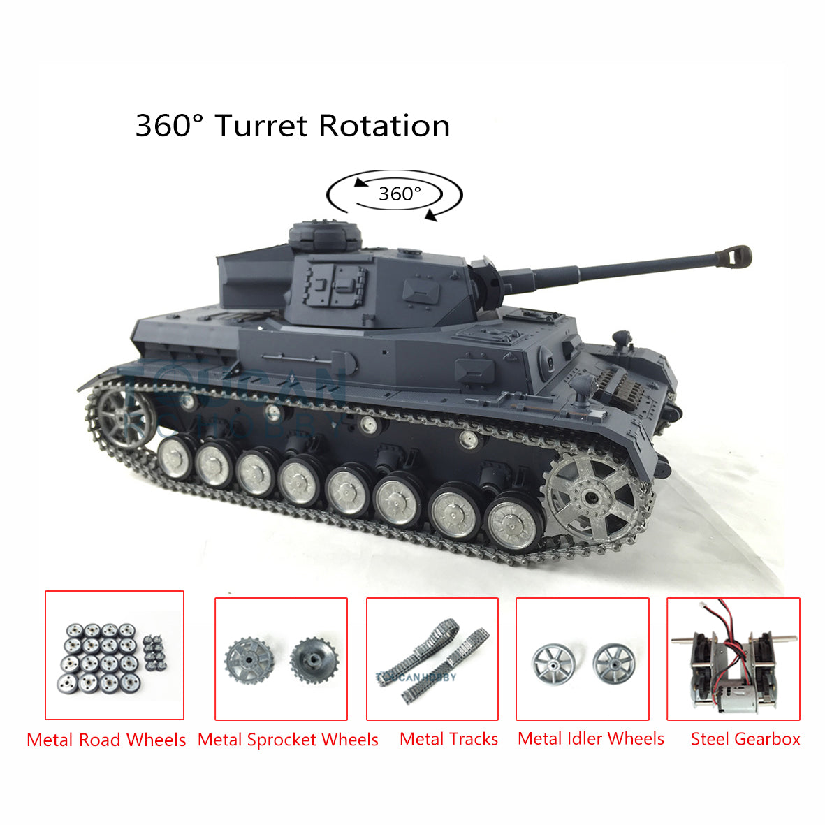 Henglong 1/16 Scale 7.0 Customized RC Tank Panzer IV F2 3859 Ready-to-Run w/ Metal Road Wheels, Tracks & Gun Sound - Remote Control Military Tank for Collectors & Battle Simulation
