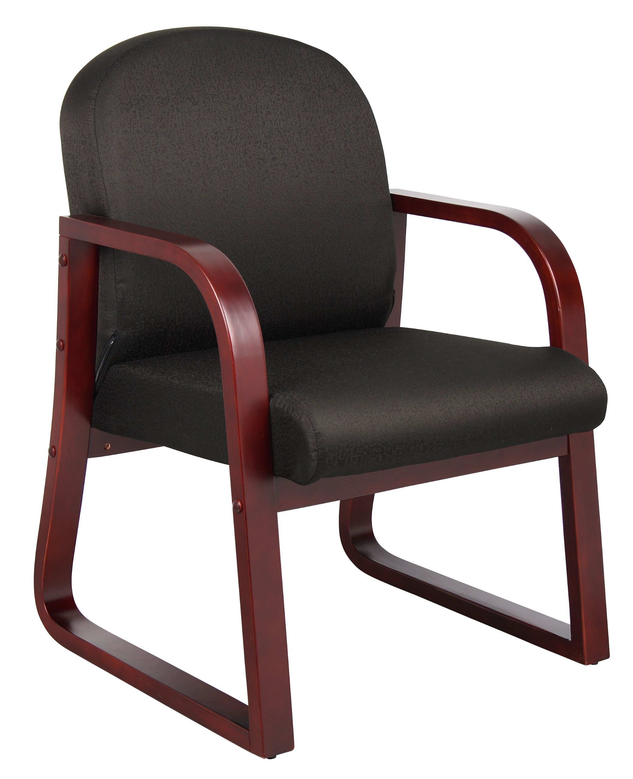 Boss Office Products Mahogany Frame Fabric Side Chair in Black - Ergonomic Office Chair for Home & Workspace, Comfortable Seating for Desk, Conference Room, or Waiting Area