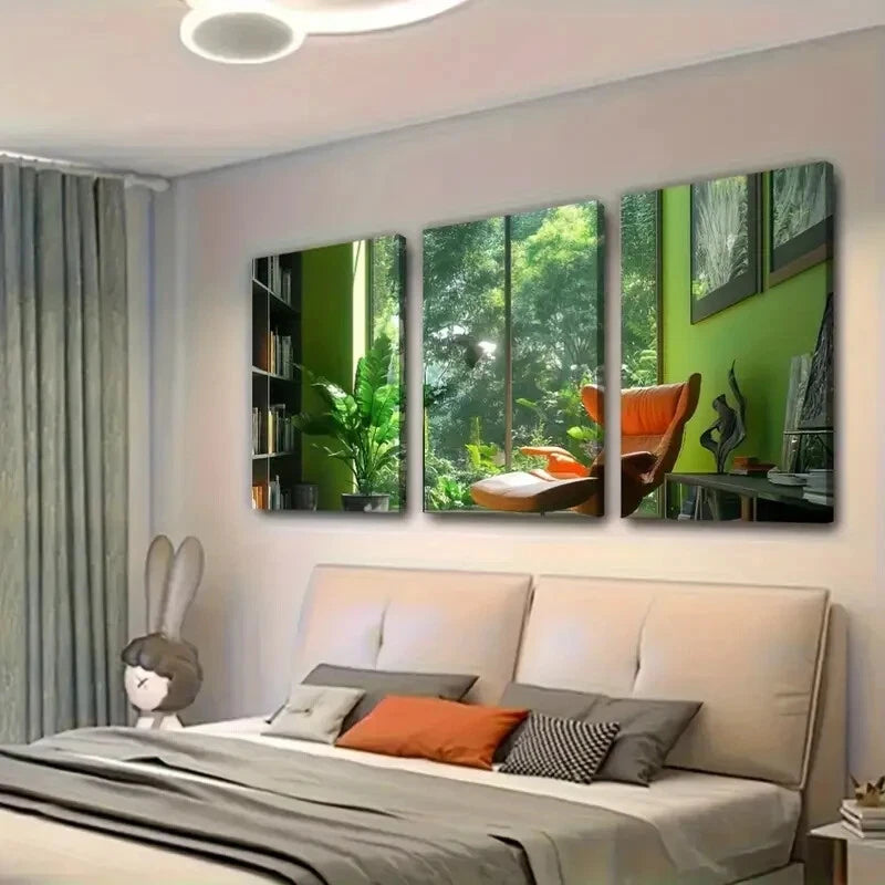 3-Piece Modern Vibrant Green Themed Wall Art Set - Framed Canvas Prints 40x60cm (16x24 inches) - High Quality Australian Made Home Decor - Perfect for Living Room, Bedroom or Office Decoration