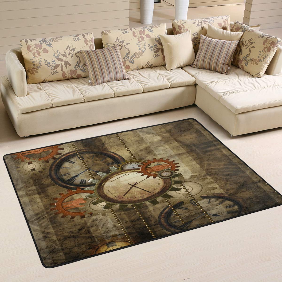 ALAZA Steampunk Clock Gear Vintage Area Rug 6'x4' - Industrial Decor for Living Room, Bedroom, Office & Man Cave - Perfect for Home, Dorm & Game Room