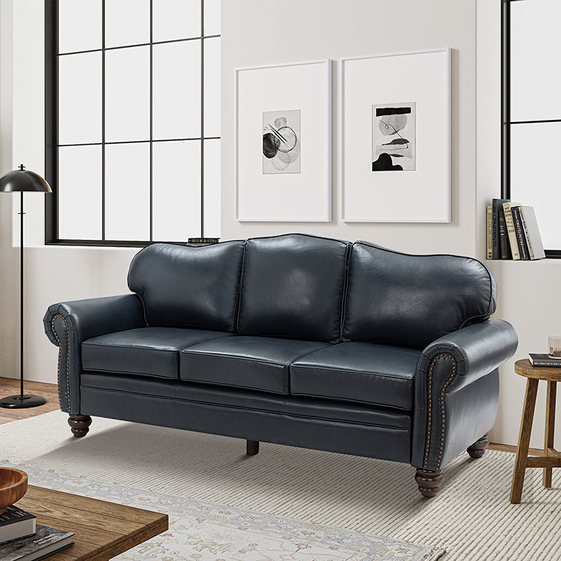 Flavio 81 Genuine Leather Sofa - Premium Full Grain Leather Couch for Living Room, Lounge & Office - Comfortable Modern Sectional Sofa with Sturdy Wood Frame
