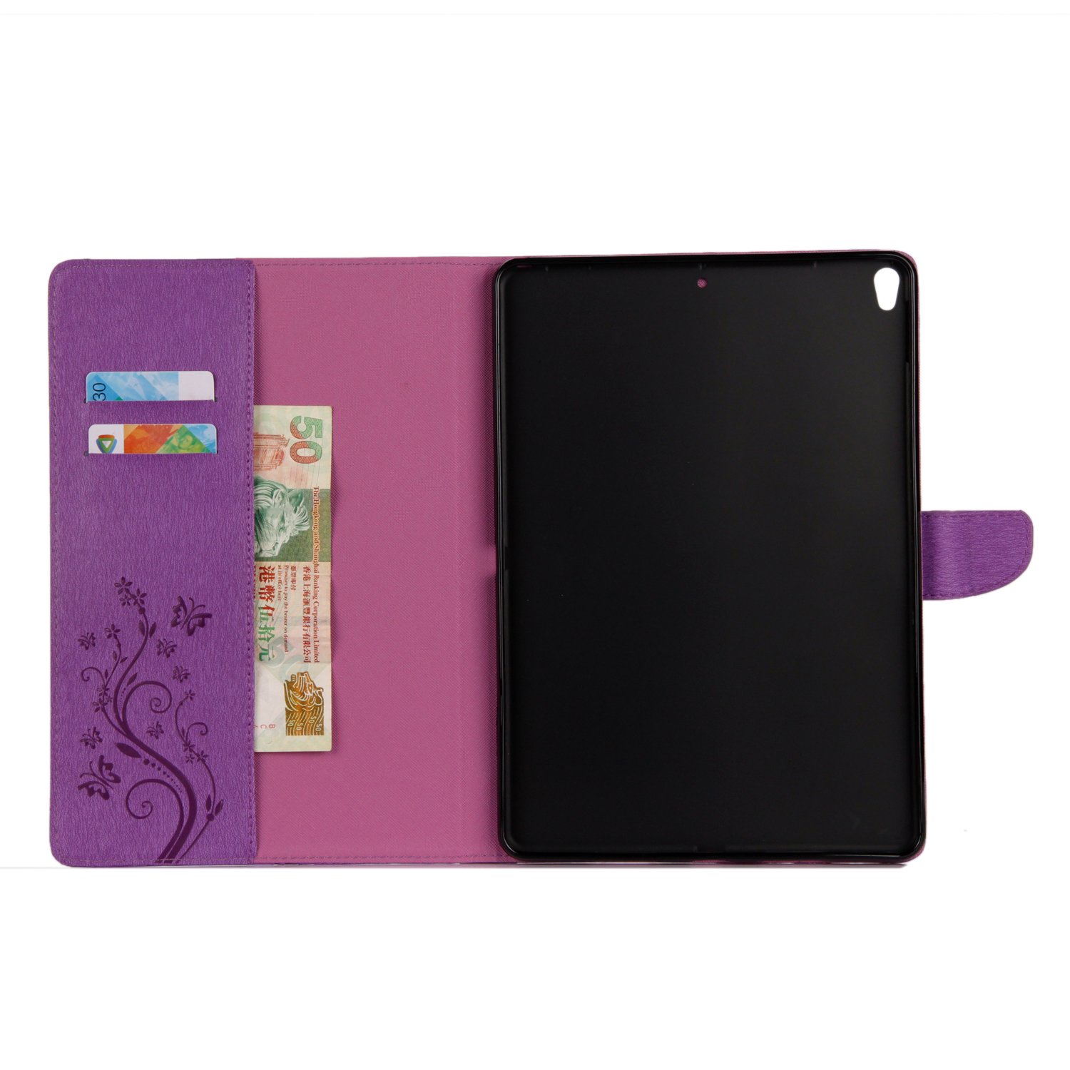 Premium PU Leather Folio Case for Apple iPad Air 3 (2019) & iPad Pro 10.5 (2017) - 10.5 Inch Smart Cover with Auto Sleep/Wake, Magnetic Closure & Card Pockets - Purple Butterfly Embossed Design - Perfect for Work, Travel & Daily Use