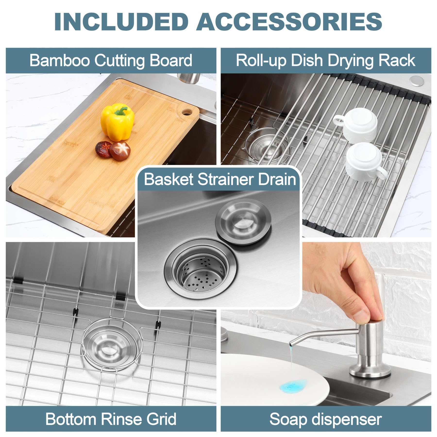 33x22 Inch Drop-In Kitchen Sink - Herogo 10