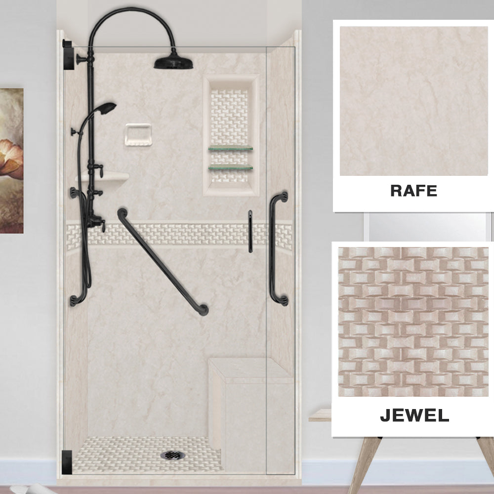 Freedom Rafe Marble Jewel Alcove Shower Enclosure Kit - Elegant Bathroom Upgrade with Waterproof Design for Modern Homes (Perfect for Master Bath & Spa Retreats)