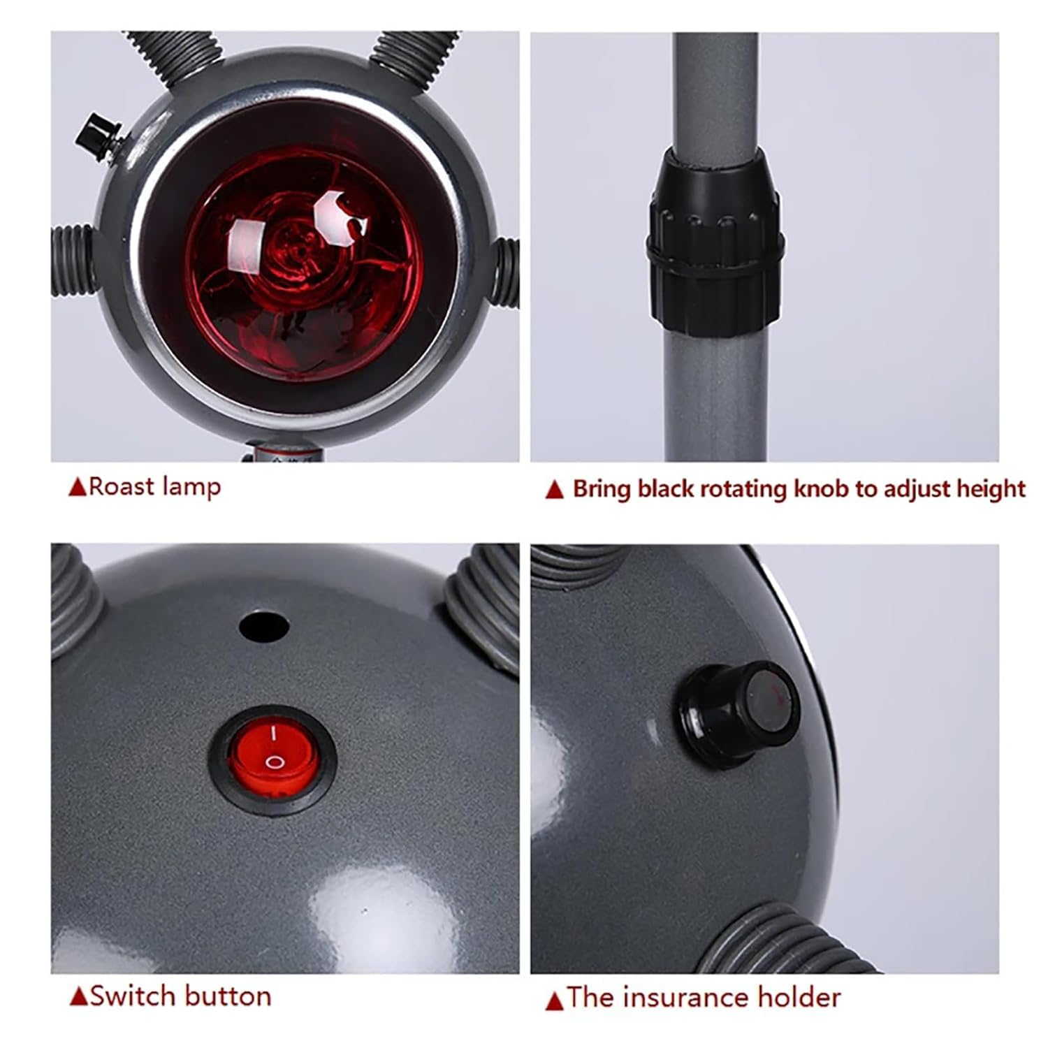 750W Infrared Heat Lamp Red Light Therapy - 5 Head Portable Floor Hair Dryer Stand for Styling, Perming & Accelerating Hair Drying | Salon & Home Use