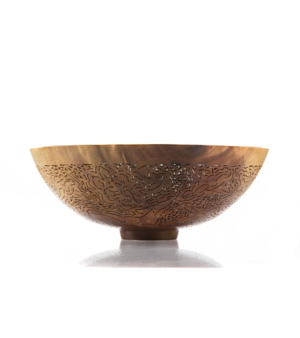 Handcrafted Pierced Koa Wood Bowl with Whale Design - Hawaiian Artisan Home Decor by Patrick & Peggy Bookey - Perfect for Wall Display, Table Centerpiece, or Gift Giving