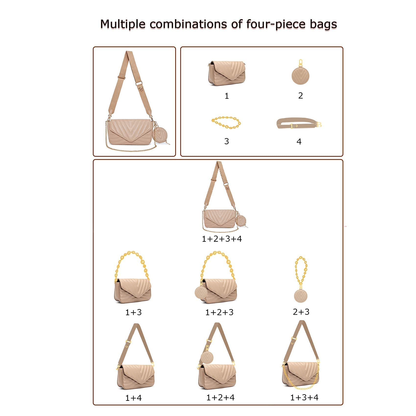 Stylish Quilted Crossbody Bag for Women - Multi-Functional Designer Purse with Detachable Coin Purse & 2 Size Options | Perfect for Daily Use, Travel, and Special Occasions