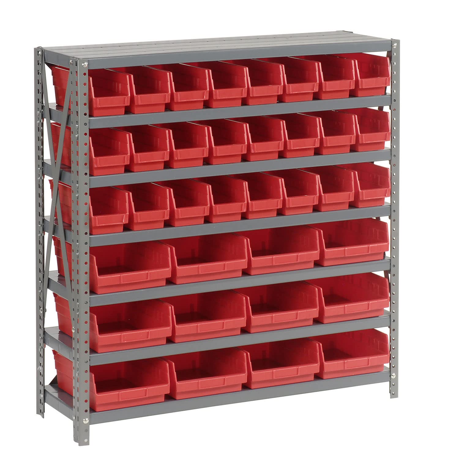Heavy Duty 7-Tier Steel Shelving Unit with 36 Plastic Bins - 36