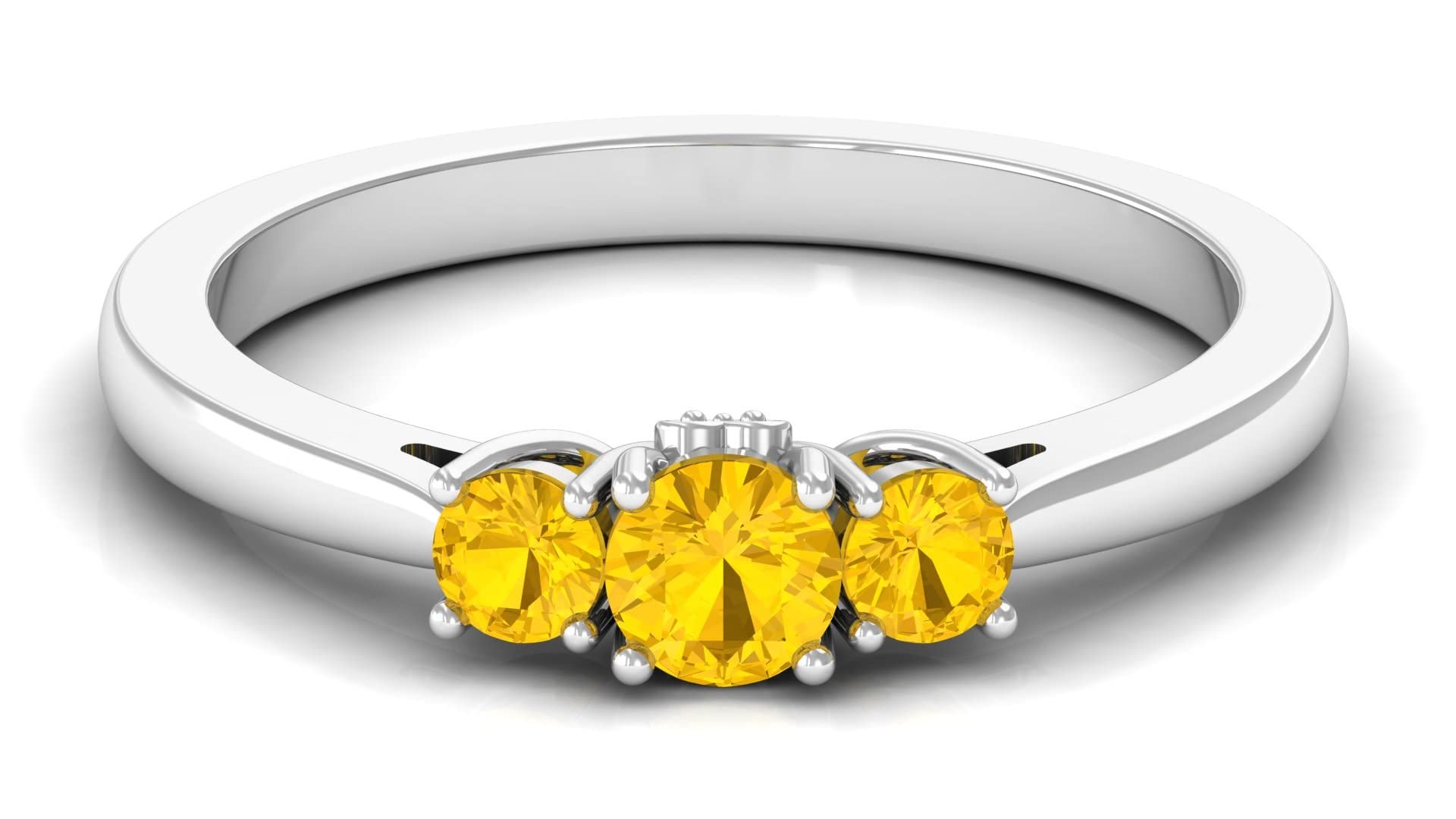 0.75CT Yellow Sapphire Diamond Ring 14K Gold for Women - Elegant Three Stone Jewelry for Gifts & Special Occasions
