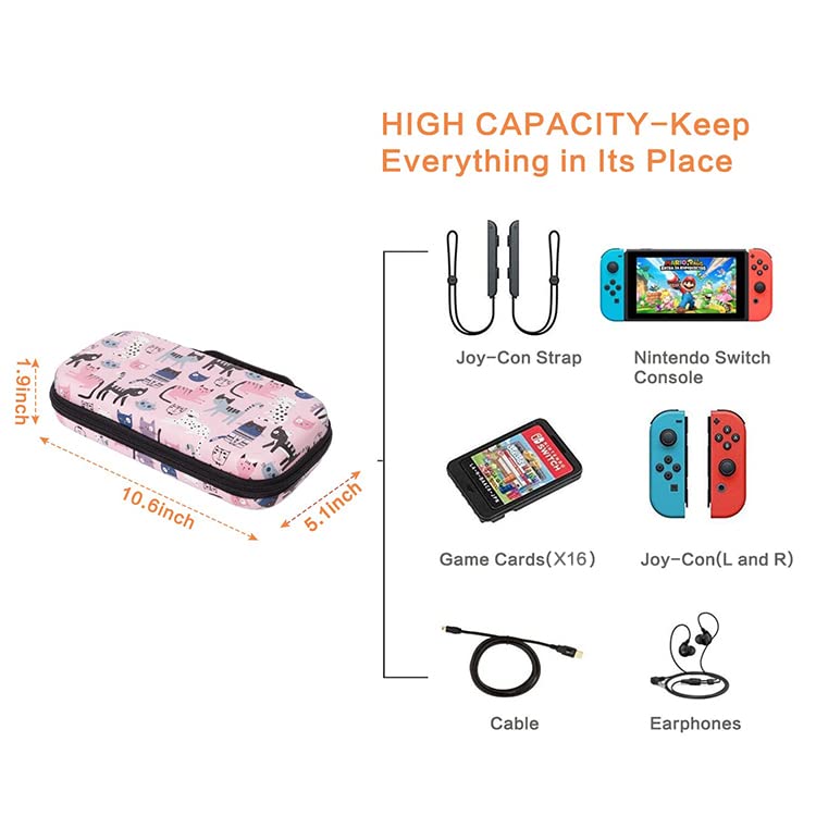 Nintendo Switch OLED & 2017 Model Protective Hard Shell Case - Shockproof Travel Storage Bag with 20 Game Card Slots for Switch Console & Joy-Con Accessories | Perfect for Women, Girls & Gaming on the Go