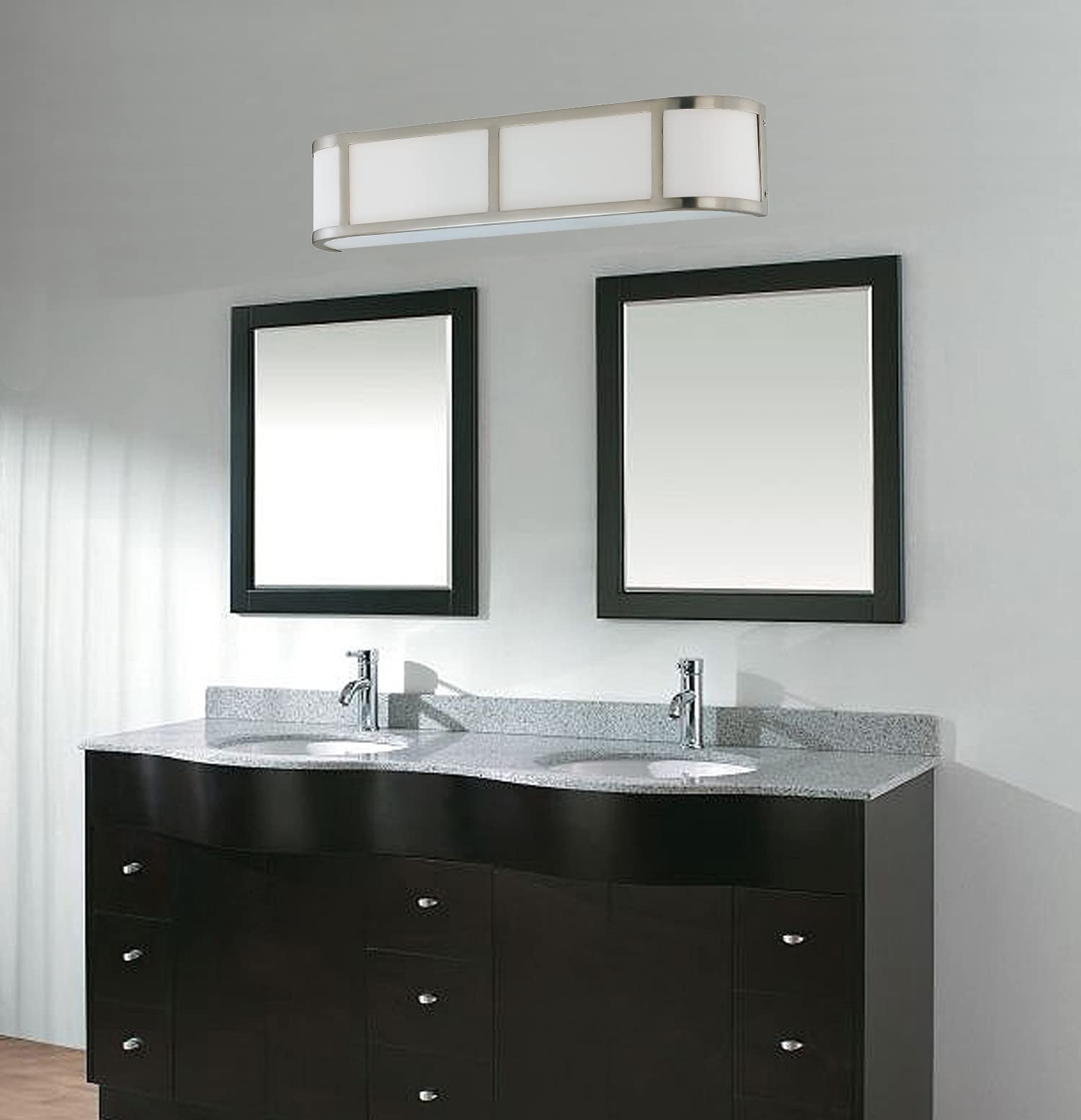 Nuvo 60/2873 Three Light Vanity Wall Sconce - Brushed Nickel Finish with Satin White Glass Shades for Bathroom, Bedroom & Dressing Room Lighting