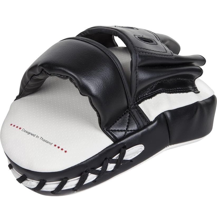 Venum Elite Thick Boxing Coaching Mitts - Premium Leather MMA Training Mitts for Kickboxing & Muay Thai (Pair, Black/White) - Perfect for Trainers & Fighters