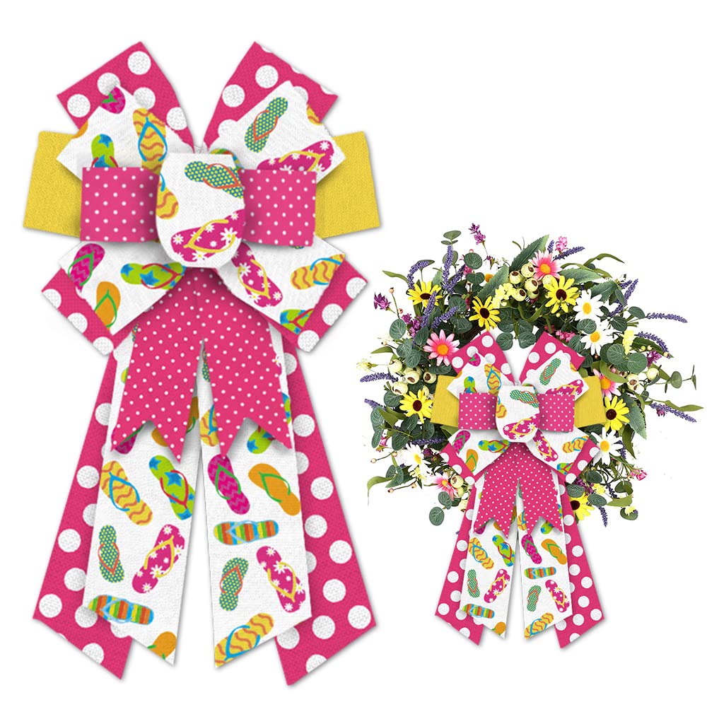 Large Summer Slipper Bows for Wreaths - Red & Blue Decorative Door Bows with Spring Dots | Perfect for Beach Wreaths, Front Door Decor, Party Supplies, Indoor/Outdoor Wall Decorations | Ideal for Spring & Summer Home Decor, Holiday Parties, and Seasonal Celebrations