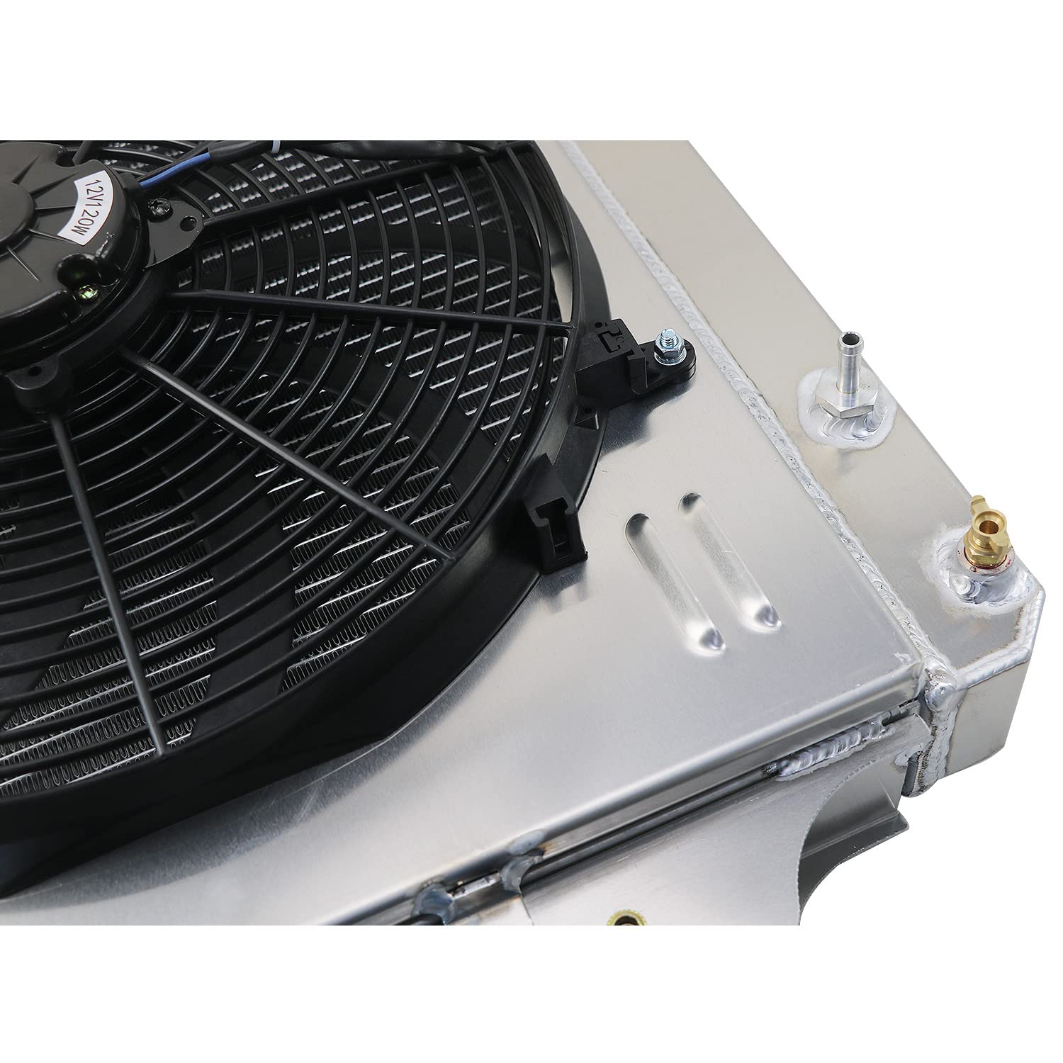 4 Row Aluminum Radiator for 1987-2006 Jeep Wrangler TJ YJ & GM Chevy V8 Conversion - High Performance Cooling with Shroud Fan & Relay Kit - Perfect for Off-Road, Towing & Hot Weather Driving