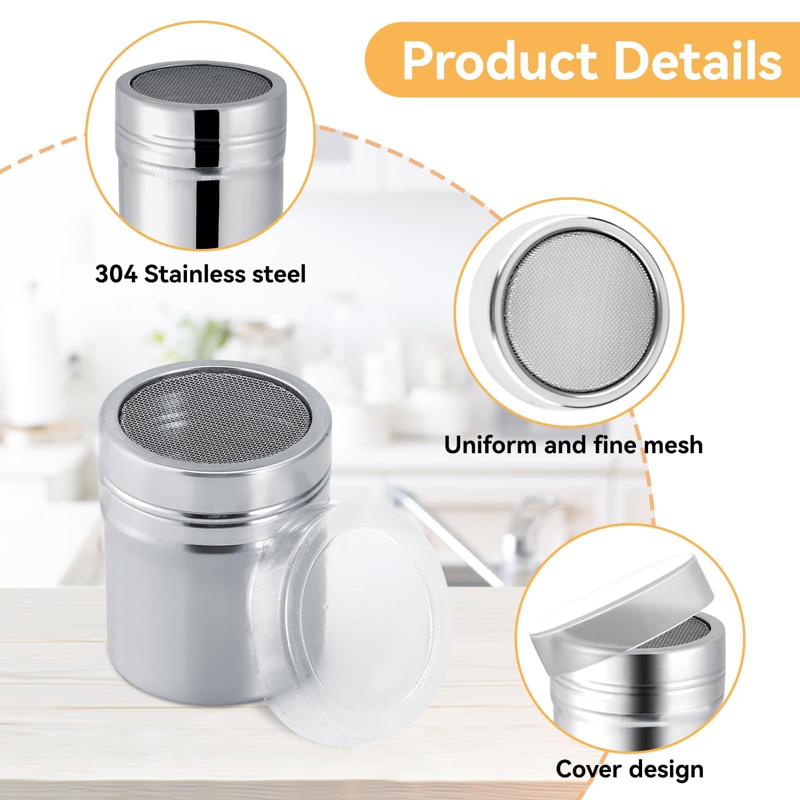 Premium Stainless Steel Fine Mesh Shaker with Lid - Perfect for Powdered Sugar, Cinnamon, Cocoa & Baking Ingredients | Ideal for Home Baking, Cake Decorating & Coffee Shops