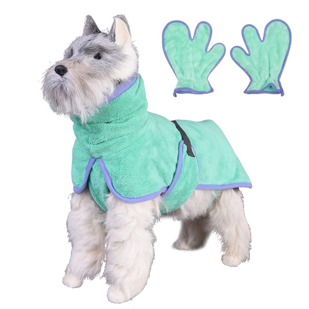 WANGLE Large Dog Bathrobe with Gloves | Thick Microfiber Bath Towel for Small, Medium & Large Dogs | Super Absorbent Pet Bath Blanket for Dogs & Cats (Size A/M) | Perfect for Post-Bath Drying & Grooming at Home