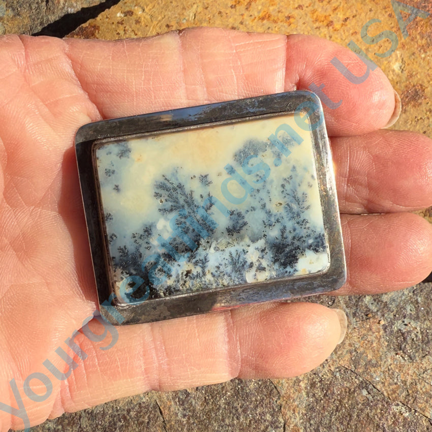 Stunning Dendritic Agate Pendant Pin - Vintage Sterling Silver Jewelry for Women - Perfect for Parties, Weddings & Special Occasions