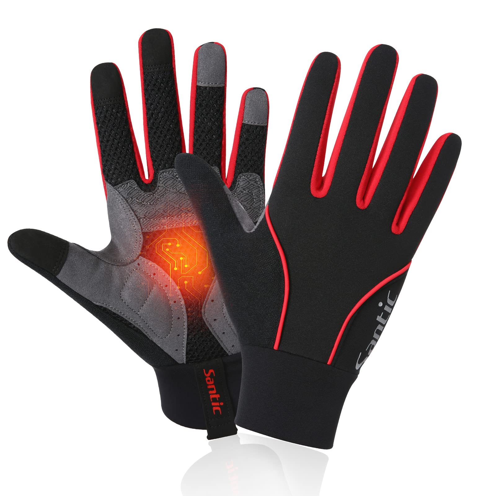 Santic Windproof Cycling Gloves with Gel Pads - Anti-Shock Breathable Bike Gloves for Men & Women - Perfect for Mountain Biking, Road Cycling & Motorcycle Riding