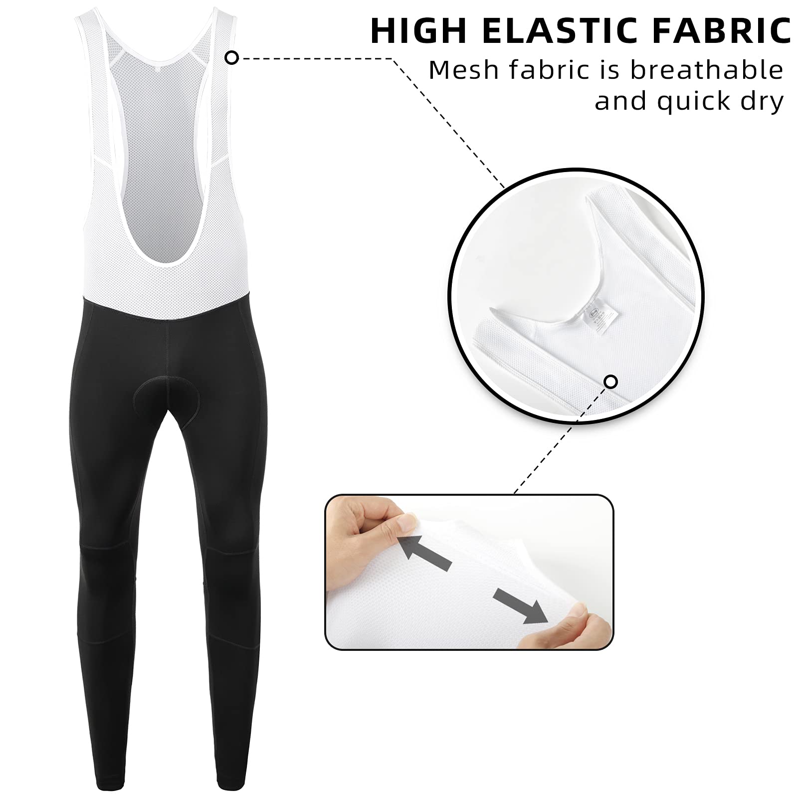 Men's Thermal Cycling Bib Tights - Winter Bike Pants with 4D Padded Chamois, Comfortable & Breathable Cold Weather Bicycle Pants for Road Cycling & Indoor Training