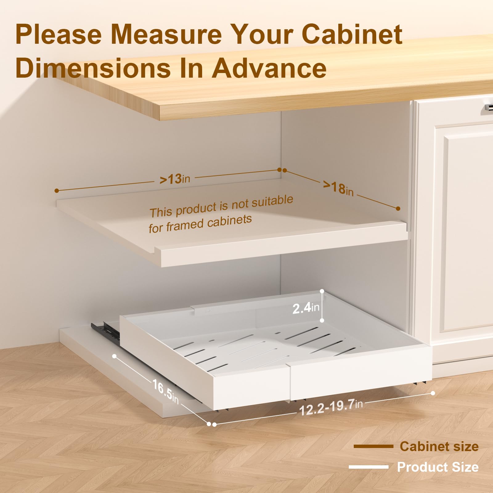 1PCS Heavy Duty Pull Out Drawers for Kitchen Cabinets - Expandable (12.2